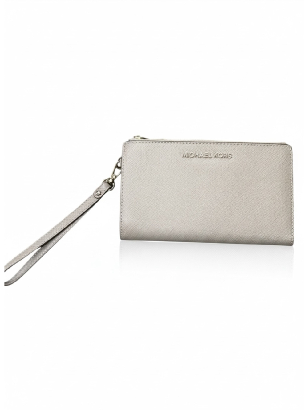Michael Kors Grey Saffiano Leather Wristlet Clutch with Mobile Phone Pocket